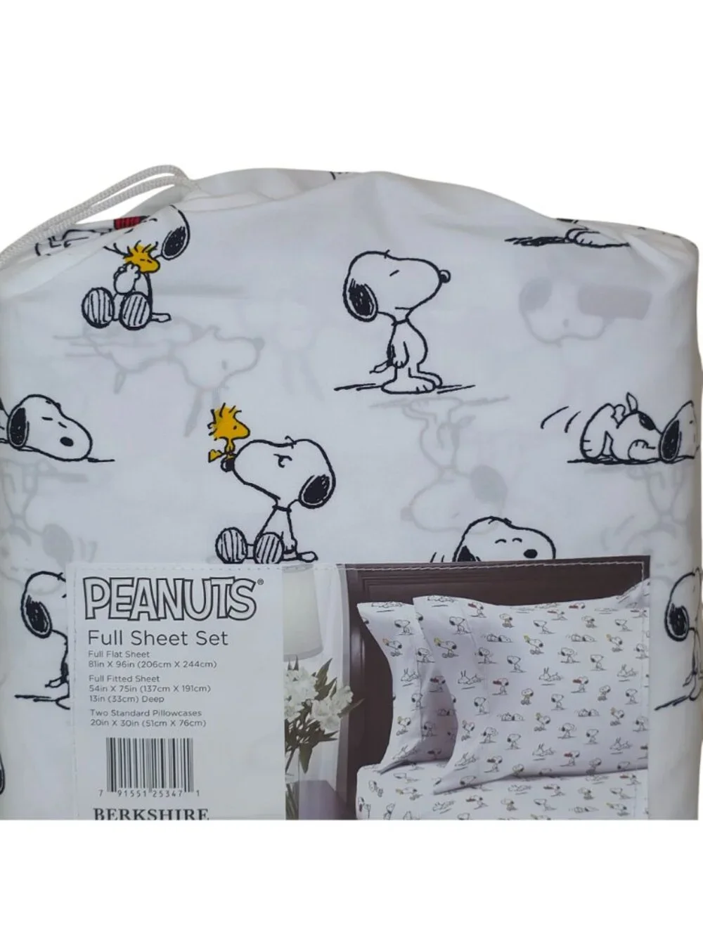 Peanuts Snoopy Full Double Sheet Set By Berkshire Woodstock Black White